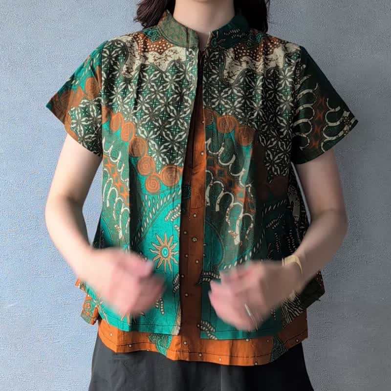 【INBATIC】KUSUMA - 红萝卜 - 双层上衣 - 女装上衣 - 棉．麻 绿色