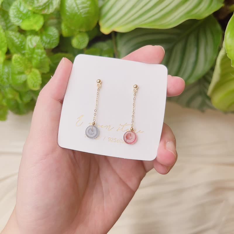 平平安安 电气石碧玺平安扣耳环 - 耳环/耳夹 - 半宝石 多色