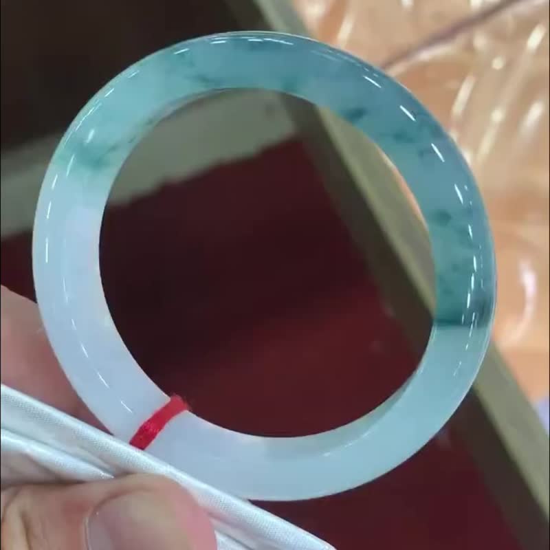 冰种翡翠天然翡翠玉镯A玉手镯 玉鈪 • 冰种蓝飘花翡翠福镯 - 手链/手环 - 玉石 蓝色