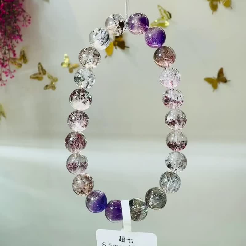 天然毒液金草莓彼岸花彩超七水晶8.5mm19.60g大云母片骨干水晶 - 手链/手环 - 水晶 多色