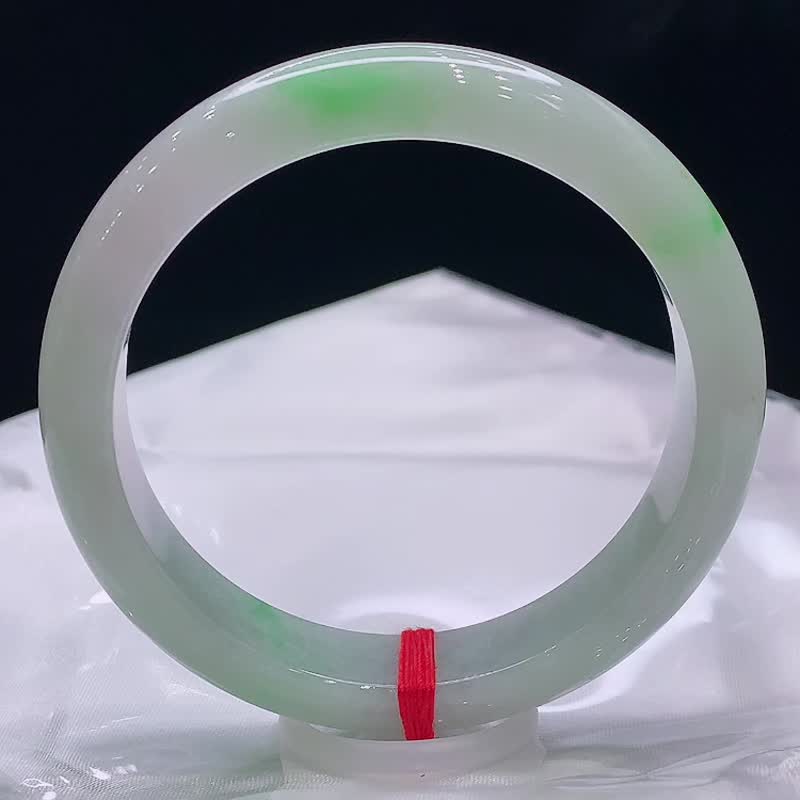 纯天然A货翡翠玉手镯 尺寸:58.5 缅甸老坑料  原石切割打磨 - 吊饰 - 玉石 