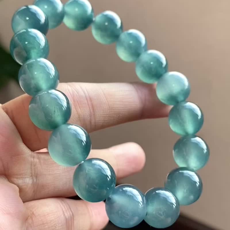 冰种翡翠天然翡翠A玉玉珠 玉链手链颈链 • 冰种海蓝翡翠手串 - 手链/手环 - 玉石 蓝色