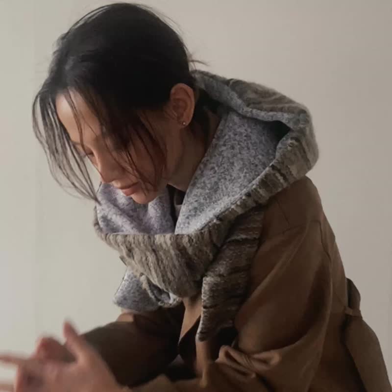 【情人节礼盒】BROWN SUGER 系列 - 蒙布朗 * 连帽围巾 编织 围巾 - 围巾/披肩 - 其他人造纤维 咖啡色