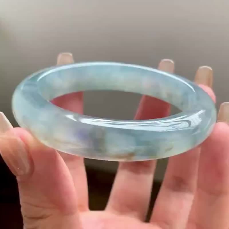 冰种翡翠天然翡翠玉镯A玉手镯 玉鈪 • 冰种星空蓝翡翠福镯 - 手链/手环 - 玉石 蓝色