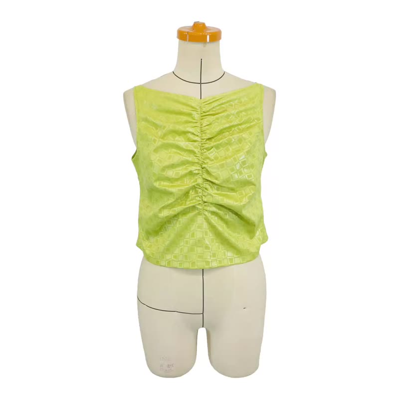 Aman No.108 抓皱上衣 特殊不规则格纹布料 苹果绿 - 女装背心 - 其他材质 