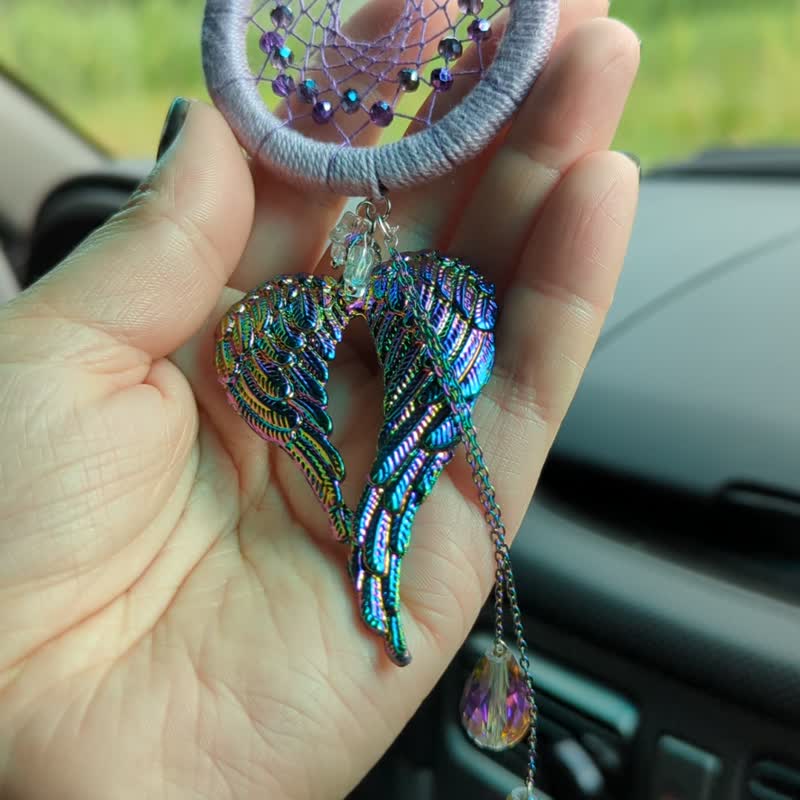 Purple Dream Catcher &amp; Angel Wings Charm | Car Rear View Mirror Guardian Angel - 墙贴/壁贴 - 玻璃 紫色