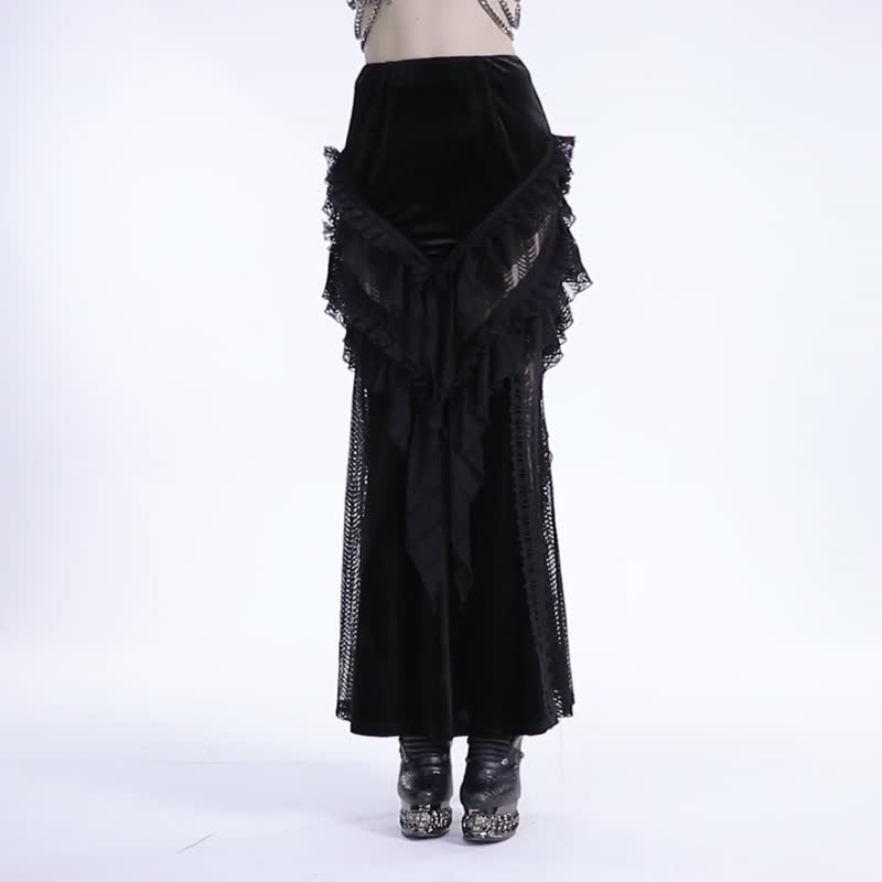 玛查女神华丽灵动蜜丝绒半裙 - 裙子 - 其他材质 黑色
