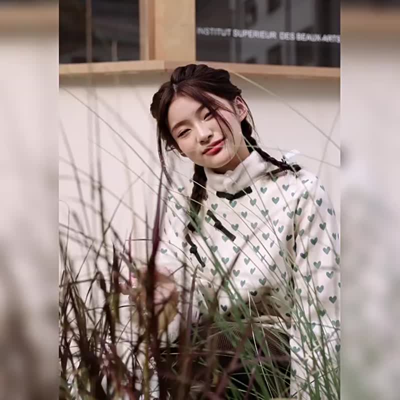 奶白色 愛心中式秋冬加絨軟乎乎口袋上衣外套 過年戰袍 - 女装休闲/机能外套 - 羊毛 白色