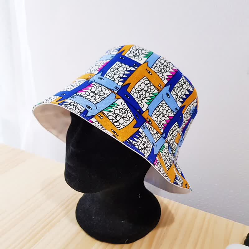 恐龙趴趴走/双面渔夫帽  Double-sided Dinosaur Bucket Hat - 帽子 - 棉．麻 多色