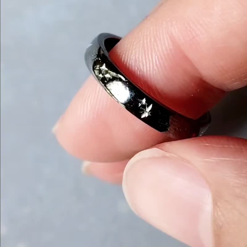 人手批花繁星电镀18K黑金纯银戒指 - 戒指 - 纯银 黑色