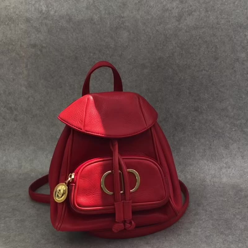 【 VintageShop solo 日本直送中古包专卖店 】Christian Dior 迪奥 后背包 红色 CD 皮革 迷你包  સ - 后背包/双肩包 - 真皮 红色