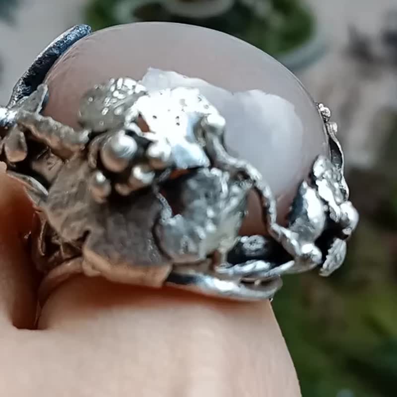 月光石手工银戒 纯银戒指 ~ 花好月圆 ~ Moonstone Silver Ring - 戒指 - 纯银 