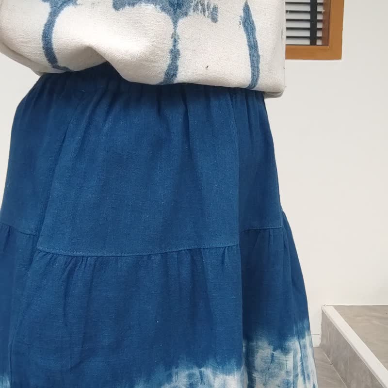 Capri Shorts - 靛蓝色扎染阔腿短裤 - 女装短裤 - 棉 蓝色
