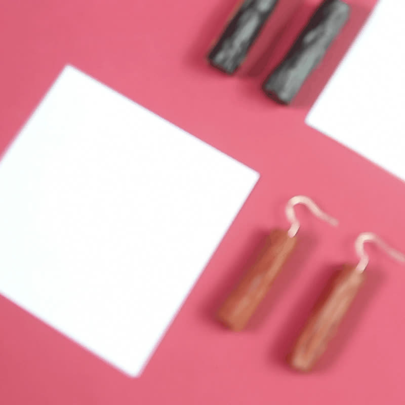 待煮|原创设计国潮小众现代古风手工几何机理木头嵌925银耳环耳坠 - 耳环/耳夹 - 木头 多色