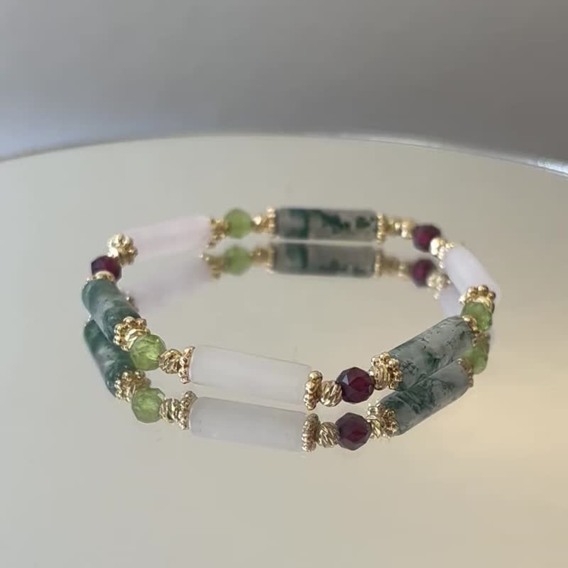 水草玛瑙 粉晶 石榴石 橄榄石 天然水晶手链 - 手链/手环 - 水晶 
