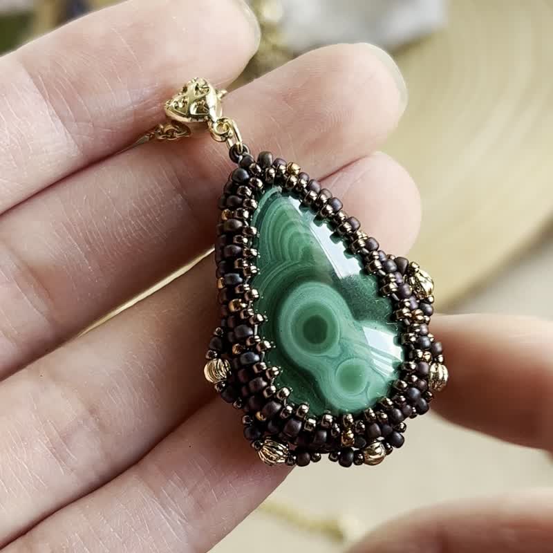 孔雀石 复古 异域风情 串珠吊坠 配 宝石绕制链 - 项链 - 半宝石 绿色
