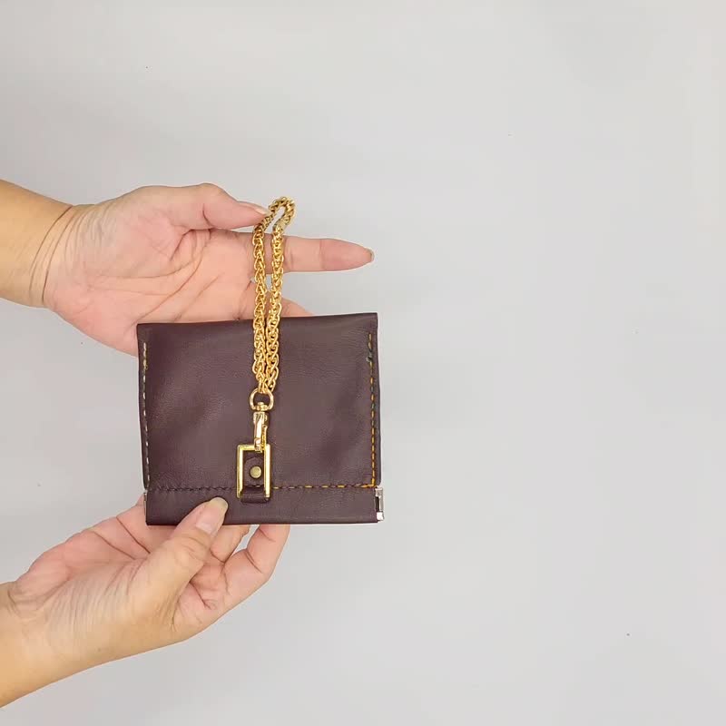 真皮男士弹片口金扁包收纳袋+活动手链   交换礼物首选 - 化妆包/杂物包 - 真皮 咖啡色