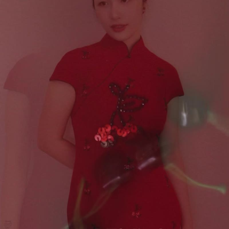 CHAELING 高级定制 美丽诺羊毛樱桃法绣旗袍 - 旗袍 - 羊毛 