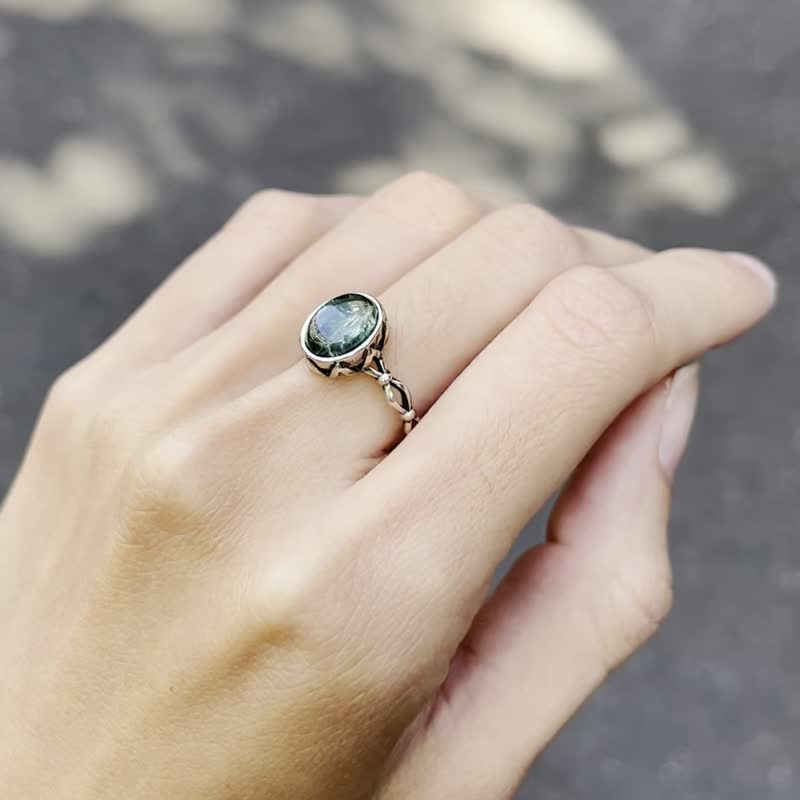 喜迎瑶 925银 萤石 绿萤石 天然石 活口 戒指 民族风 复古 男女 - 戒指 - 水晶 银色