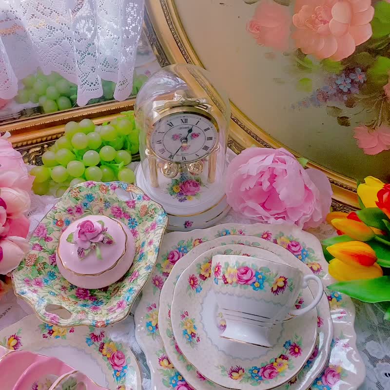 英国制手绘花卉下午茶骨瓷花茶杯咖啡杯三件组库存品情人节礼物 - 茶具/茶杯 - 瓷 