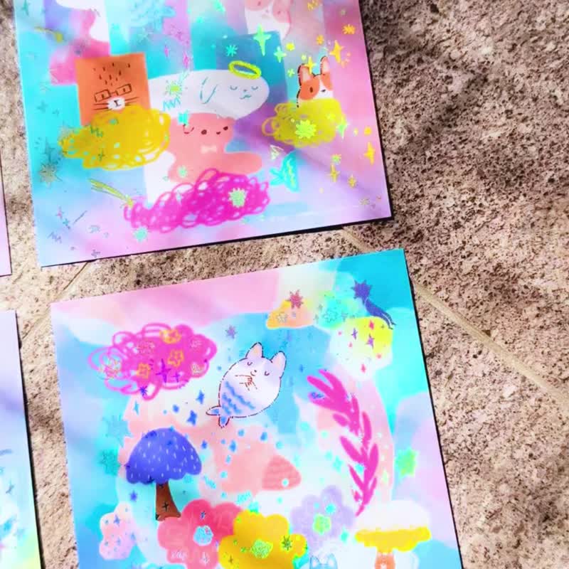 镜像泡沫 三种尺寸 星星 烫印明信片 卡片 - 卡片/明信片 - 纸 多色