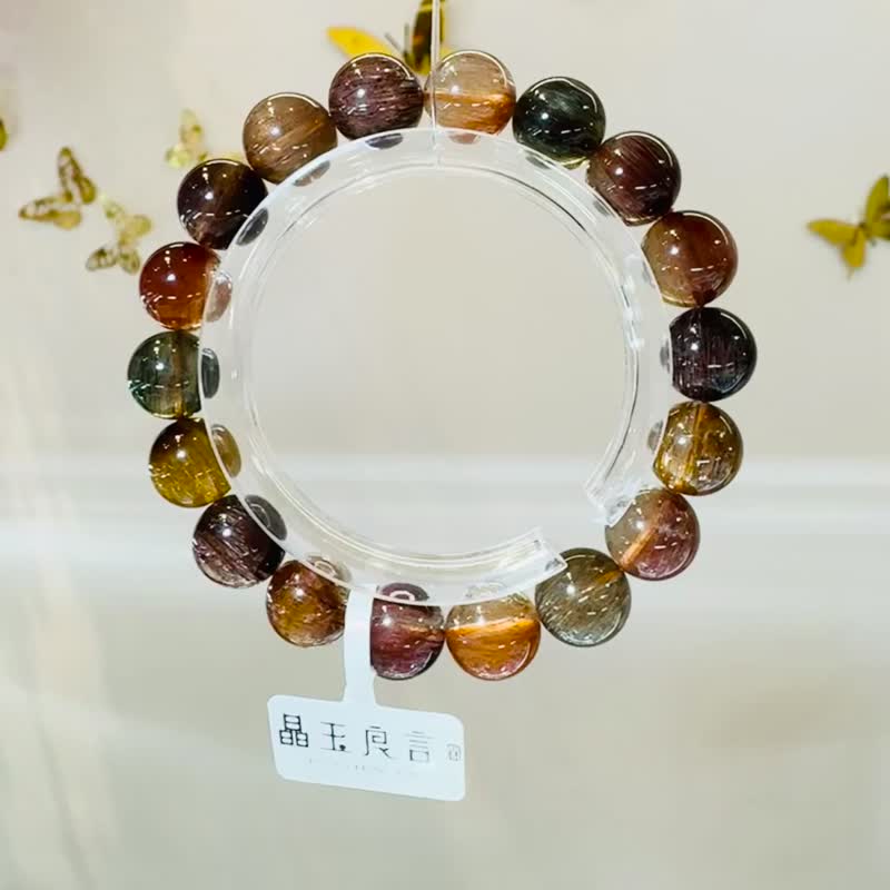 收藏大地透拉丝顺强光猫眼彩发晶11-11.5mm39.80g正财偏财自信 - 手链/手环 - 水晶 多色