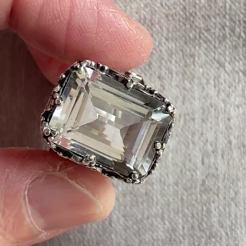 天然 白水晶 戒指 尼泊尔 手工制 925纯银 - 戒指 - 水晶 