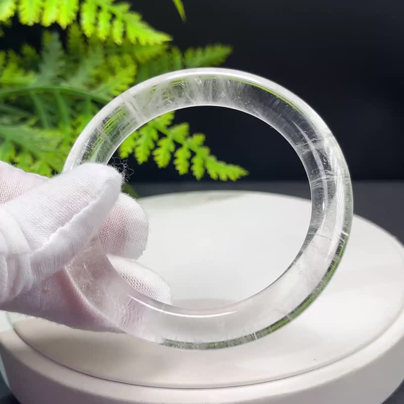 精美 白水晶手镯 55+MM 冰透闪片石英手环 纯洁平衡守护智慧启迪 - 手链/手环 - 水晶 白色