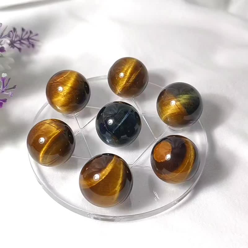 顶级黄虎眼 蓝闪电 招财 脉轮 收藏 晶球 大卫星七星阵 单品 礼物 - 摆饰 - 宝石 金色