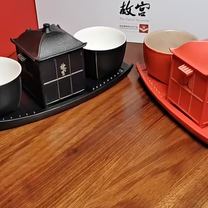 北京故宫博物院张择端清明上河茶具套装创意一壶二杯一盘 - 茶具/茶杯 - 陶 红色
