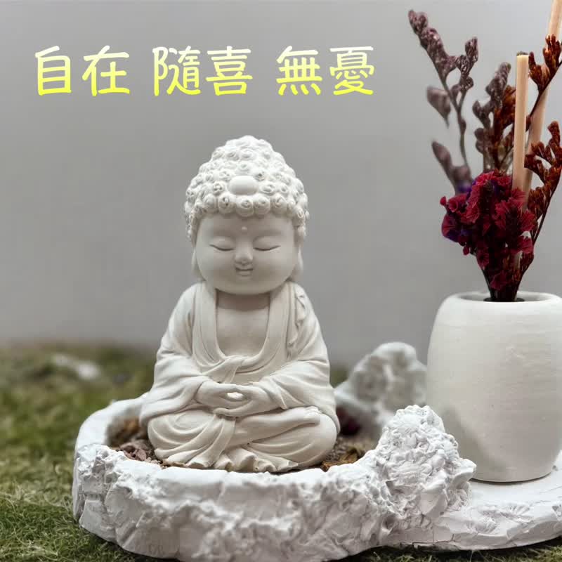 佛艺新美学 清雅自在喜缘 净念吉祥小佛之育德 豪华田园套组 - 玩偶/公仔 - 水泥 白色