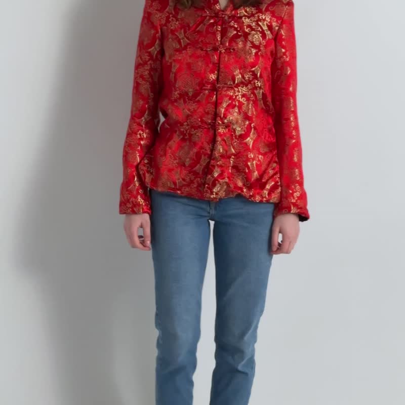 复古中式可翻面西装外套 可翻面夹克 7107 - 女装西装外套/风衣 - 其他材质 红色