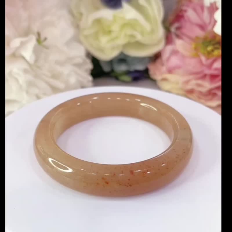 NO.16稀有冰透草莓酱 手镯59圈口 方镯半山半水 佘太翠 手环 佘太 - 手链/手环 - 玉石 橘色