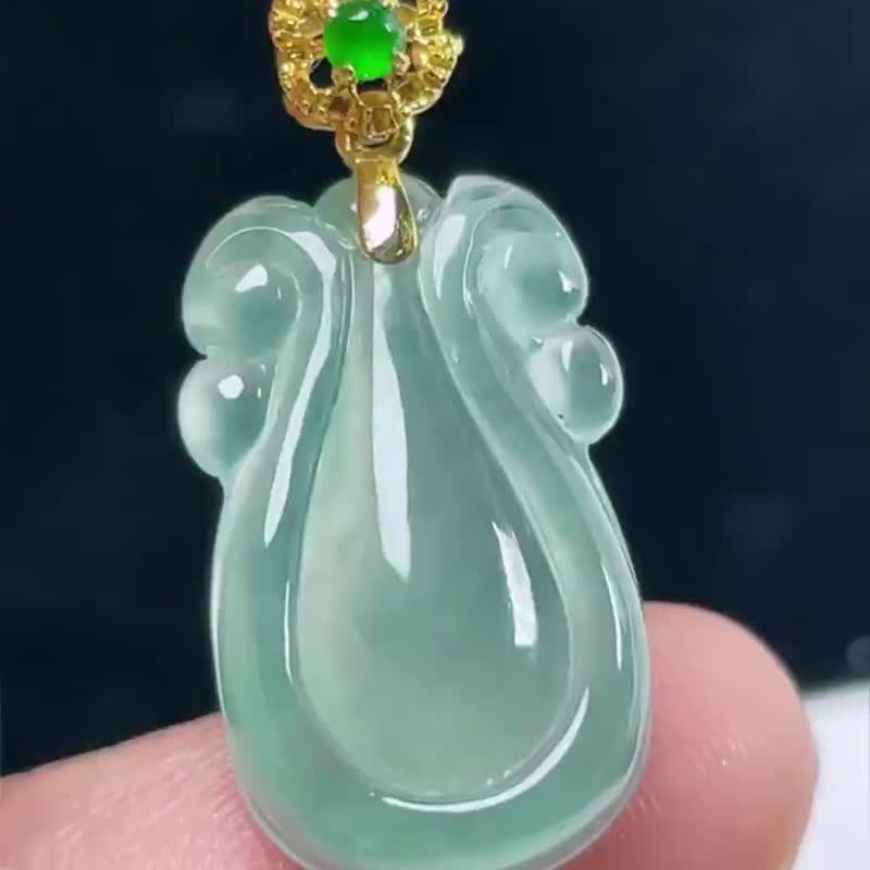 冰种翡翠 天然翡翠 缅甸A玉 颈链 • 18K金福贝翡翠吊坠 - 项链 - 玉石 