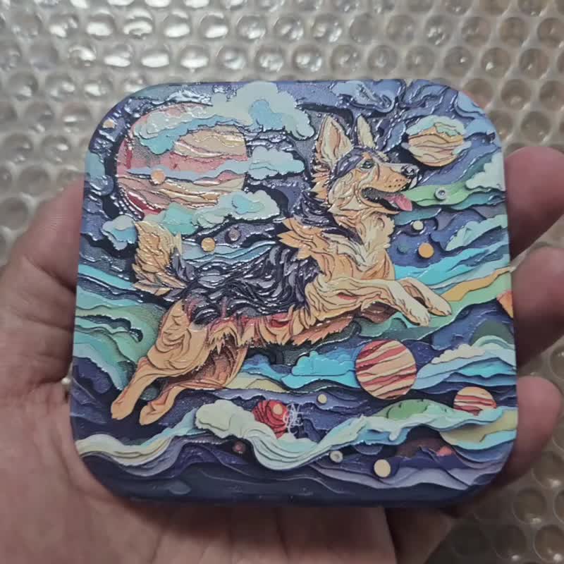 德国狼犬漫步-晶雕陶瓷吸水杯垫 - 杯垫 - 陶 蓝色