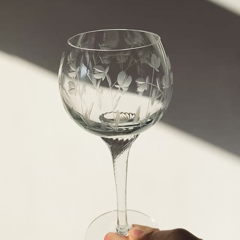 复古 捷克波希米亚 手工切割水晶 玻璃  高脚杯 (一件) - 酒杯/酒器 - 玻璃 透明