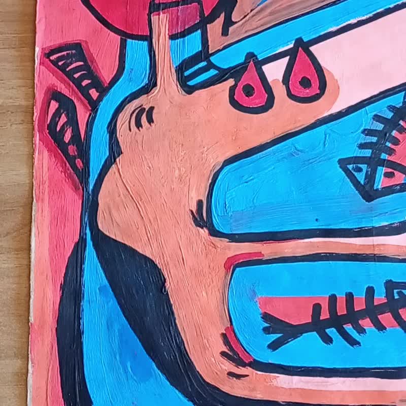 海滩上的裸体立体派女人压克力画与色情女孩艺术品 - 海报/装饰画/版画 - 纸 