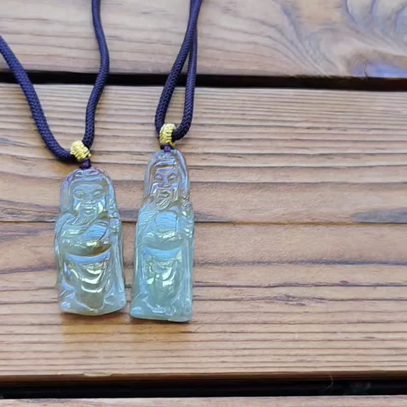 亲翠 天然翡翠 冰红翡半山半水特色关公调整式绳链 佛系 - 项链 - 玉石 多色
