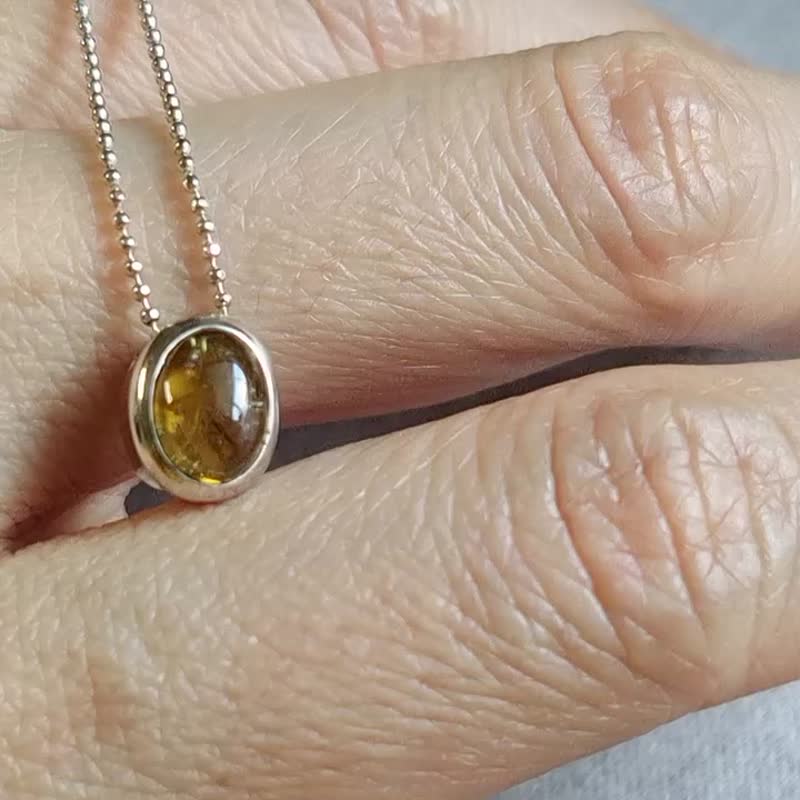 天然 蜂蜜琥珀色 碧玺 锁骨坠 项链 尼泊尔制 925纯银 - 项链 - 半宝石 