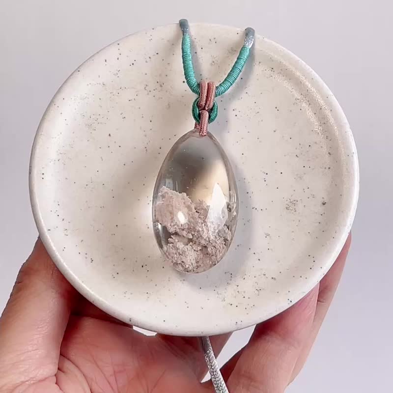 天然矿石 白幽灵异象水晶 项链 - 项链 - 宝石 白色