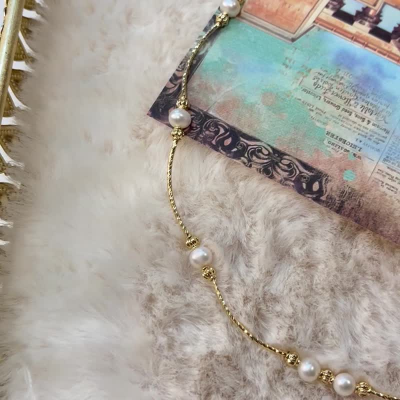 简约天然淡水扁型珍珠项链x日常 - 项链 - 铜/黄铜 金色