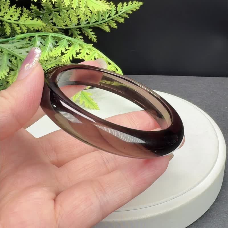 玻璃体冰曜石手镯 58MM 高冰透黑曜石手环 辟邪护身能量净化好运 - 手链/手环 - 半宝石 黑色