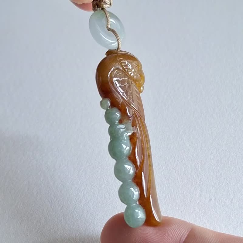 天然缅甸翡翠玉器 | 红翡鹦鹉平安扣吊坠 | 玉坠玉器 - 项链 - 玉石 