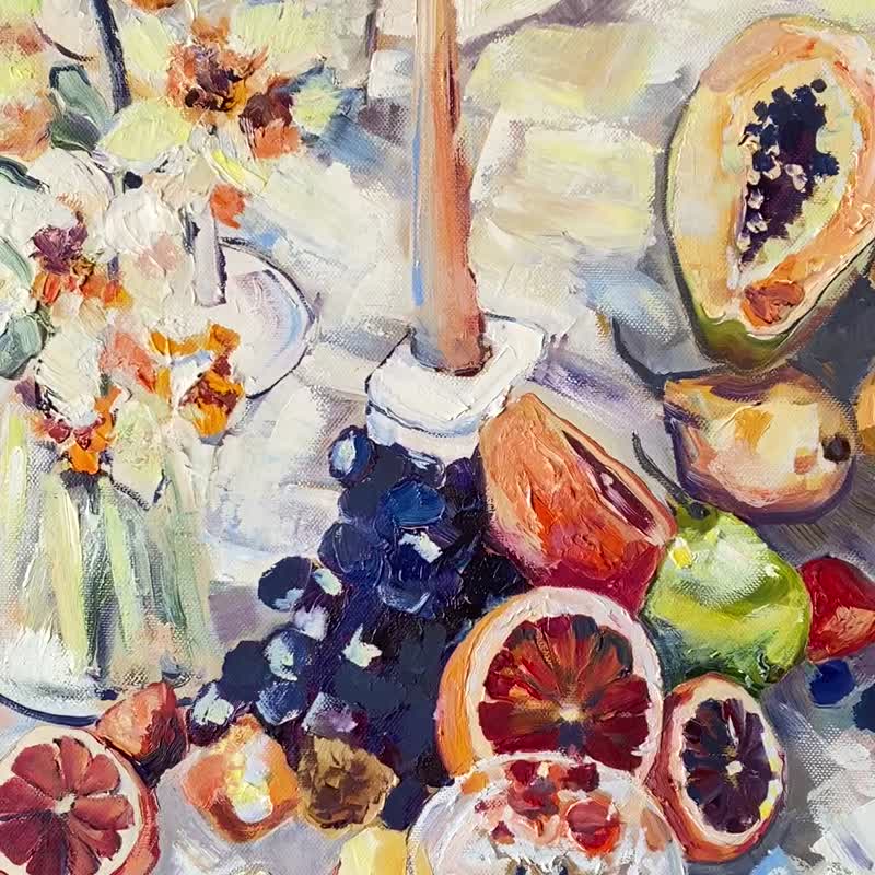 水仙花和水果静物花卉画印象派艺术墙饰艺术原创油画 - 墙贴/壁贴 - 其他材质 白色