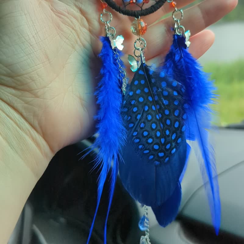 Vibrant Blue, Black, and Orange Dream Catcher with Butterfly Charms - 墙贴/壁贴 - 玻璃 蓝色