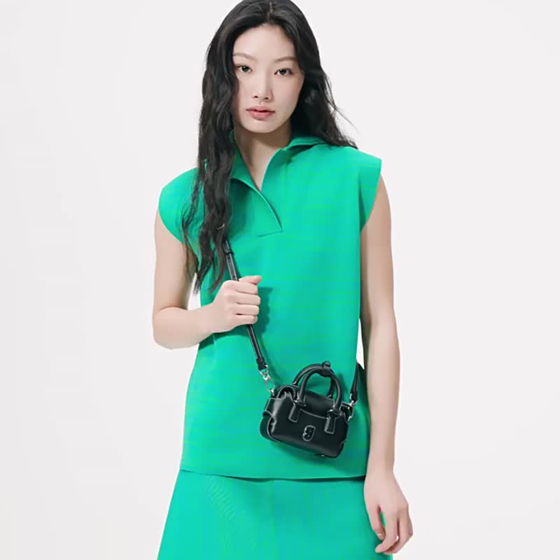 云朵蓝 迷你棒球波士顿包 牛皮真皮包 手提肩背腋下包 KUNOGIGI - 侧背包/斜挎包 - 真皮 蓝色