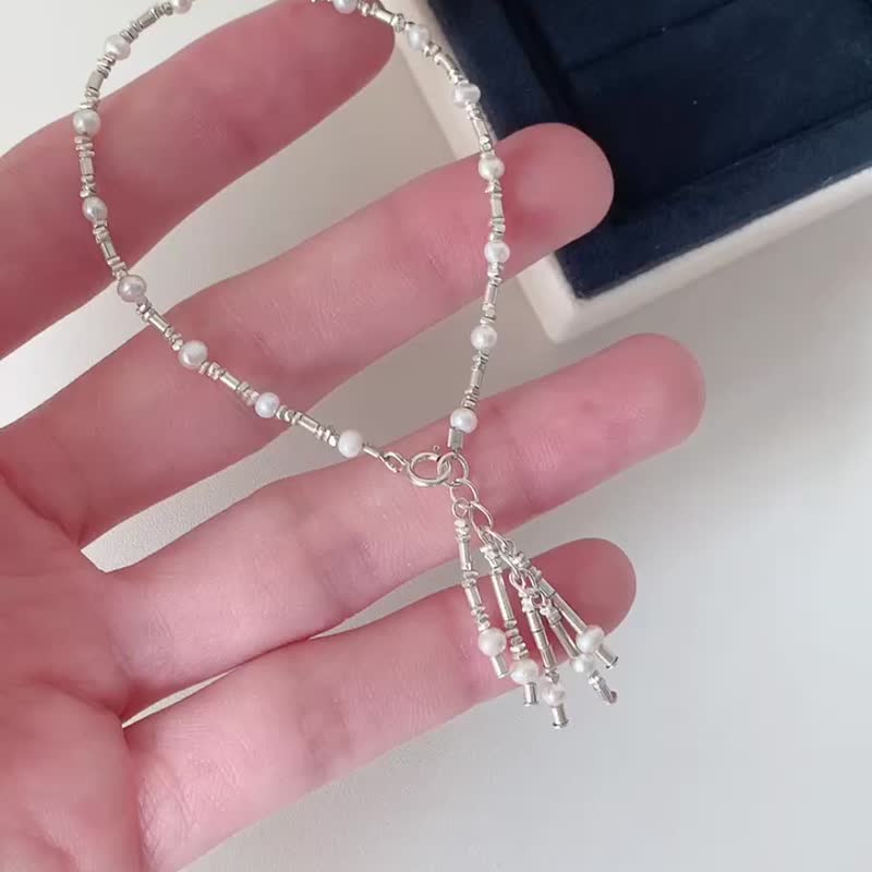 天然淡水珍珠925银手链 - 手链/手环 - 银 多色