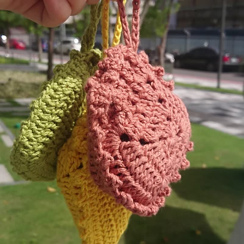 现货 手工编织/阳光豆果小物束口袋/无线耳机收纳袋/卡片包 - 化妆包/杂物包 - 棉．麻 多色