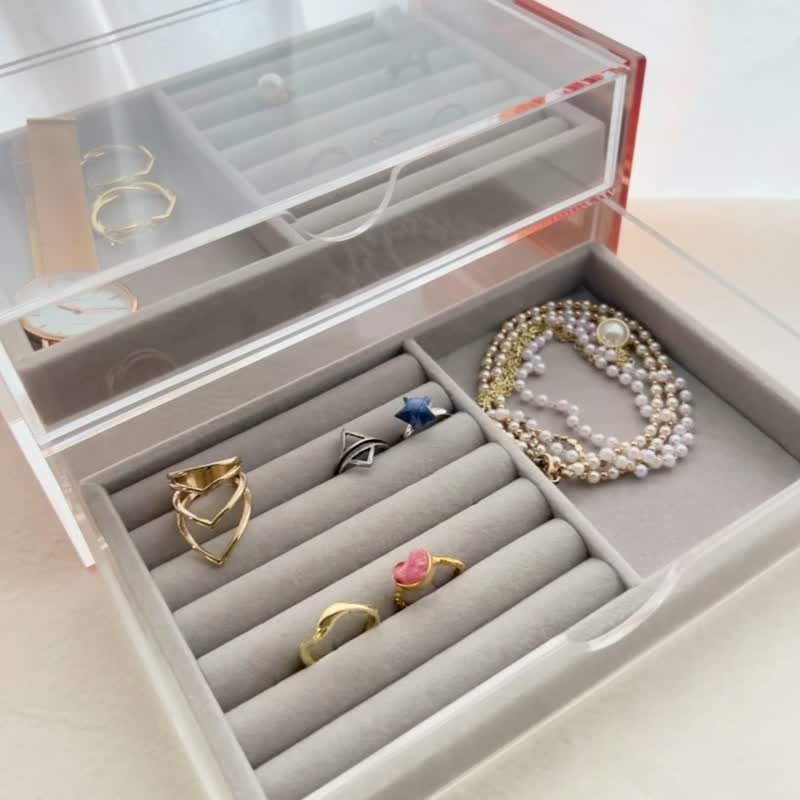【女友礼物】玫瑰金/月光双层抽屉珠宝盒 - 收纳用品 - 压克力 金色
