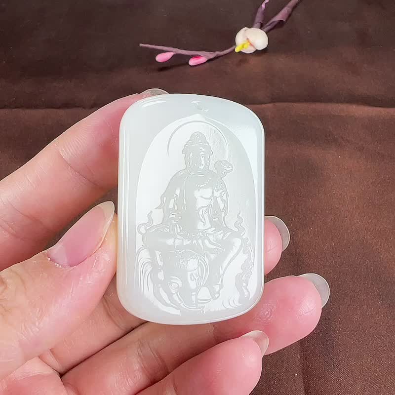 秒杀价 天然新疆和田玉羊脂玉普贤菩萨吊坠 玉质细腻温润 - 吊饰 - 玉石 